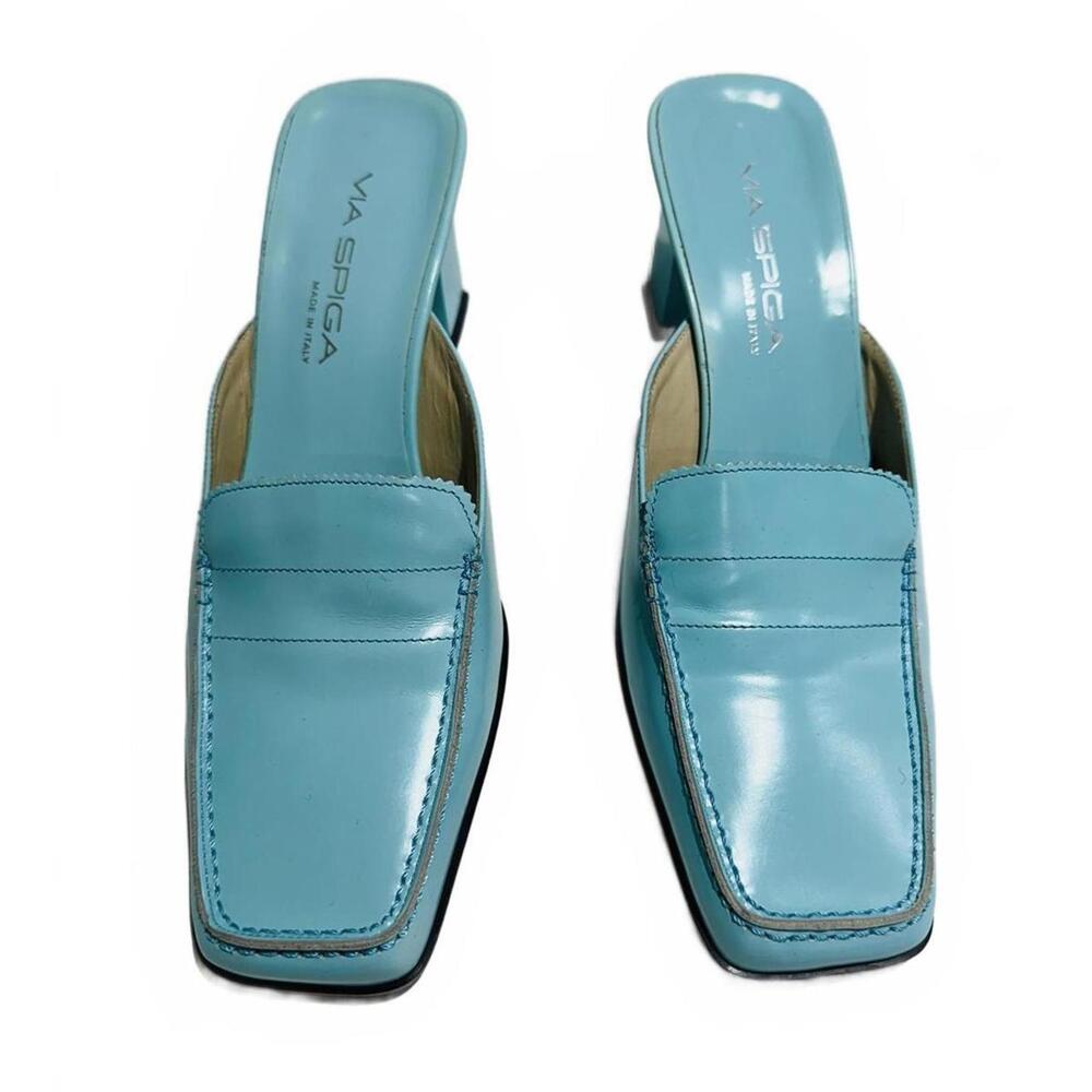 Via Spiga Italian Leather Mules Light Blue Heeled - 8M